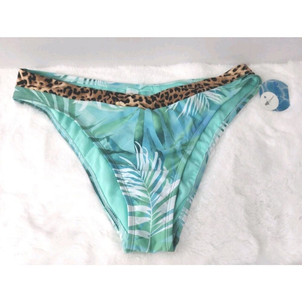 Women's Decree XL Cheeky Mid Rise Agua Blue Cheetah Bikini Bottom